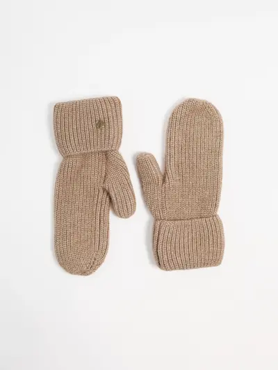 Варежки вязаные бежевого цвета с люрексом